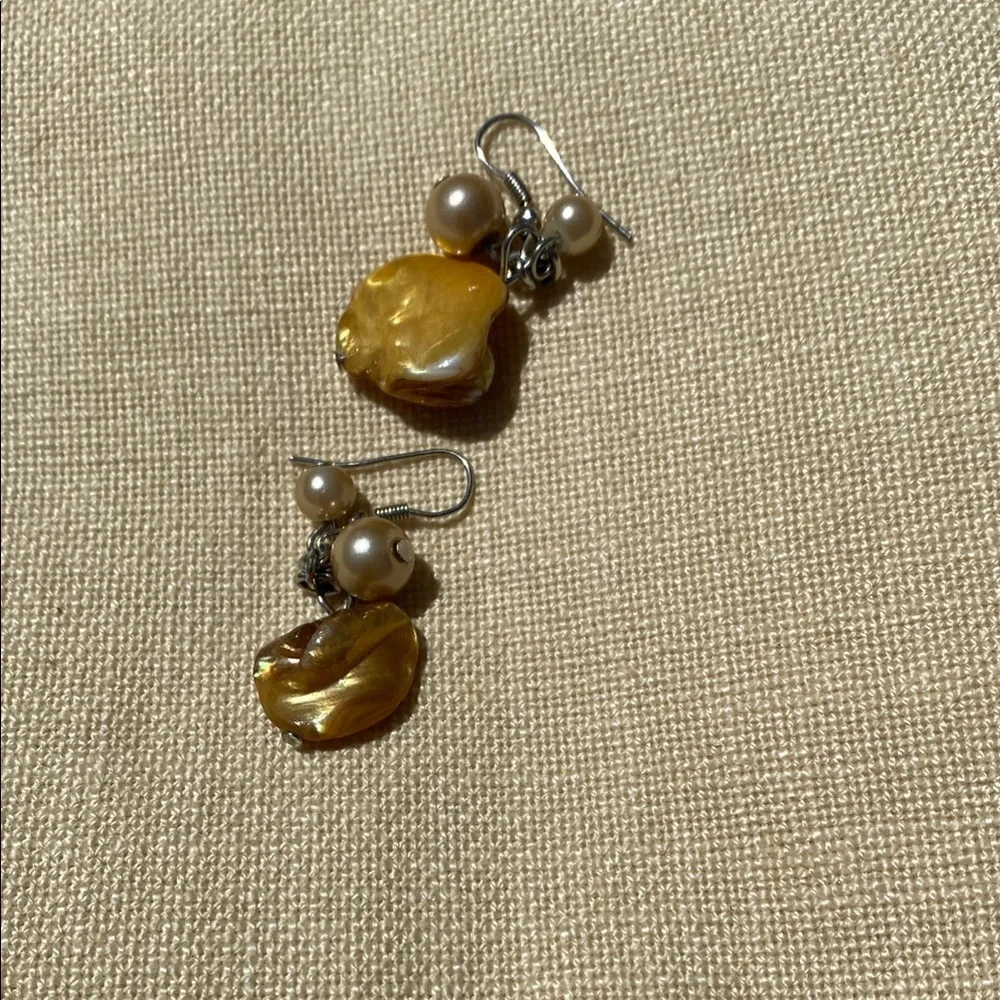 NEW. Fabulous pearl and stone pierced earrings. Handcrafted. One of a kind.
